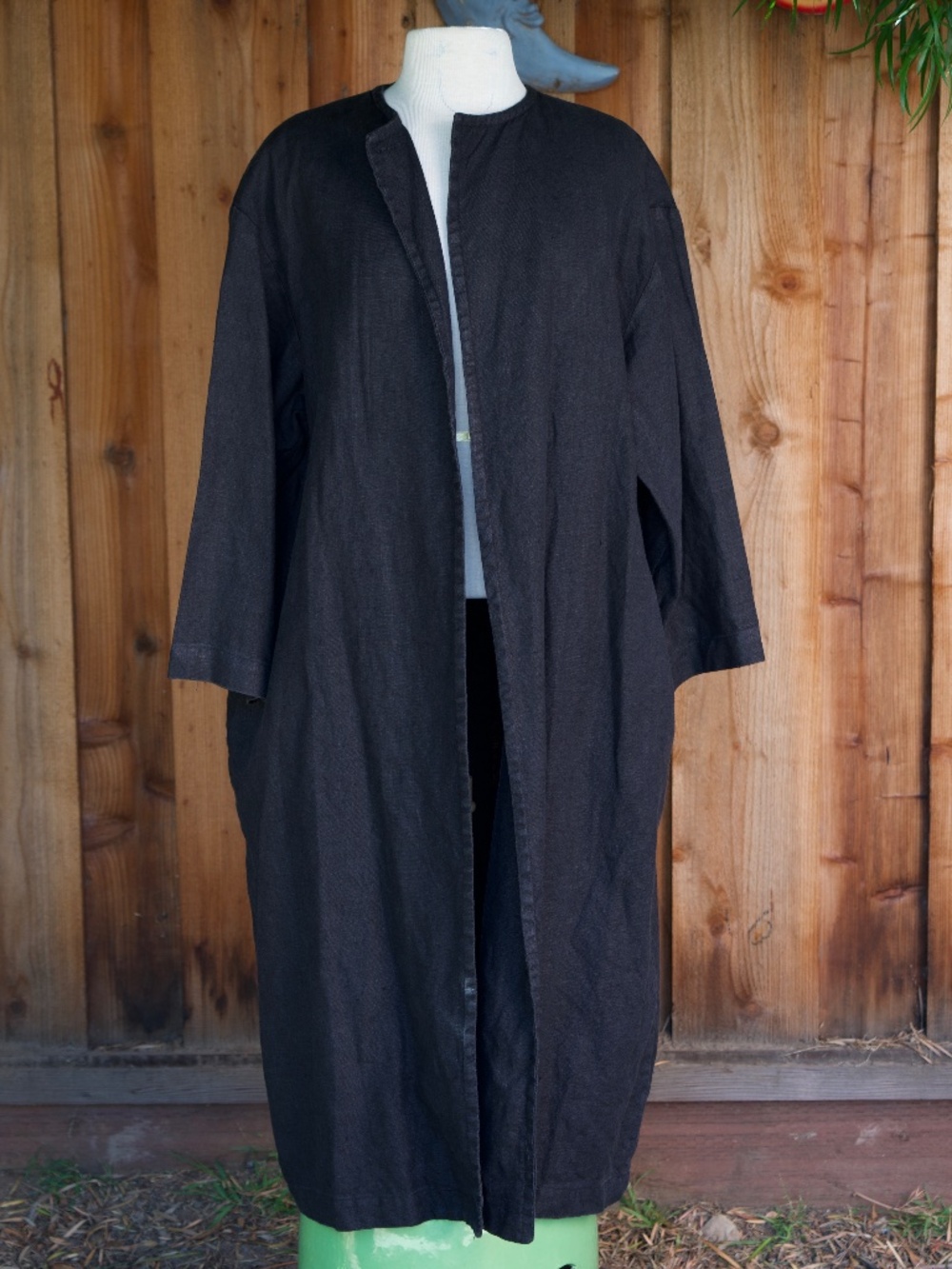 Vintage 100% Linen Black Long Pea Coat Casual Minimalist Made In USA Woman's M - Picture 10 of 17